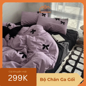 Bộ Chăn Ga Gối Nơ Đen Pastel