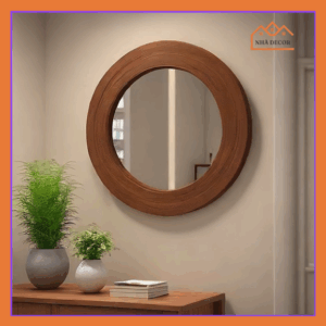 Gương decor treo tường - viền gỗ tự nhiên