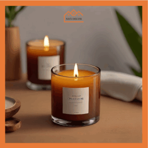 Nến thơm decor - đựng trong ly thủy tinh nắp gỗ trọng lượng 180g